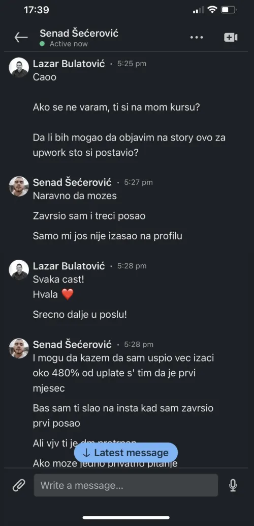 Poruka polaznika Webflow kursa (3)
