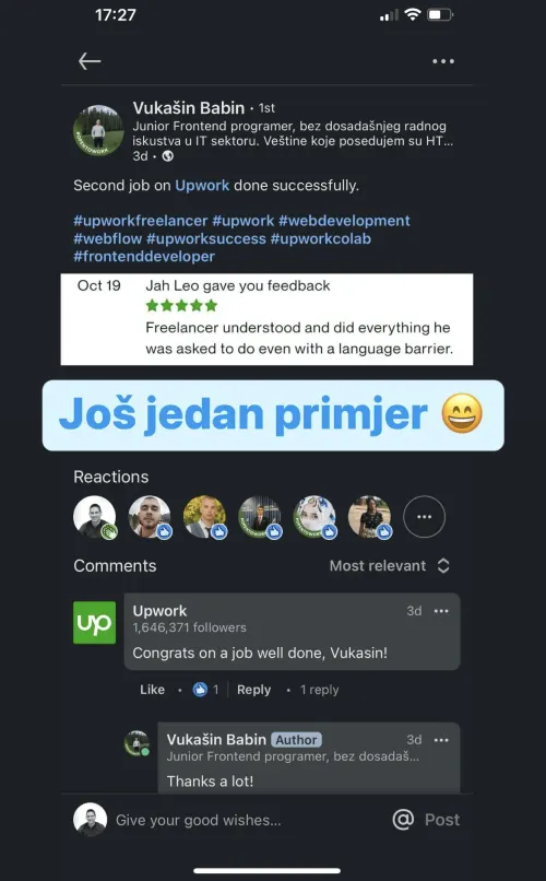 Poruka polaznika Webflow kursa (4)