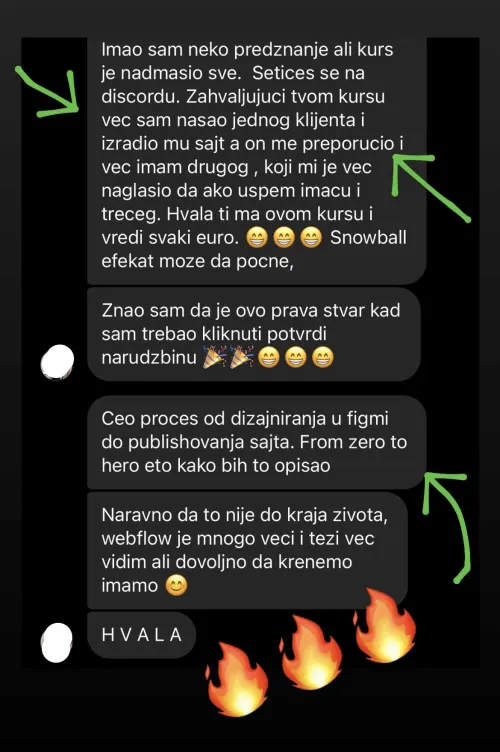 Poruka polaznika Webflow kursa (8)