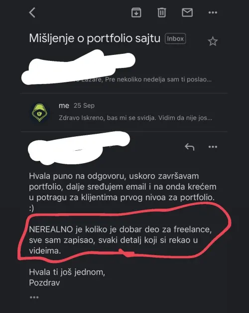 Poruka polaznika Webflow kursa (9)