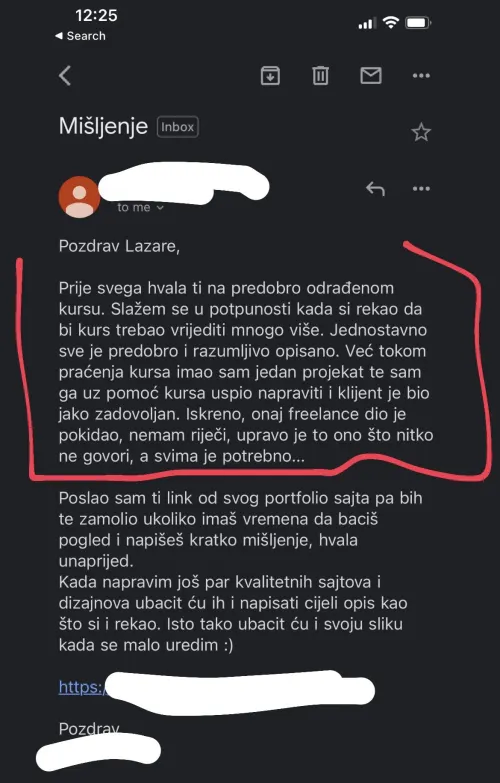 Poruka polaznika Webflow kursa (11)
