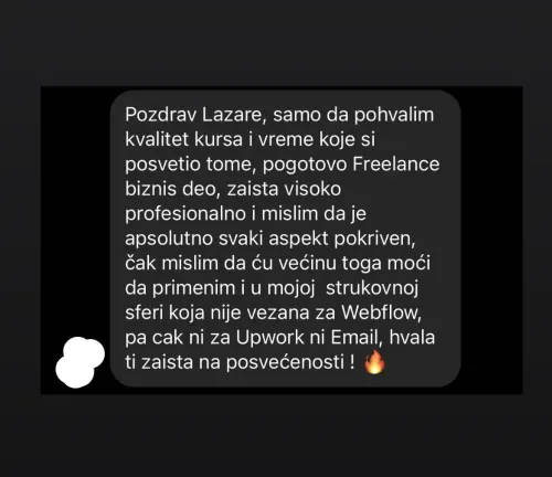 Poruka polaznika Webflow kursa (13)